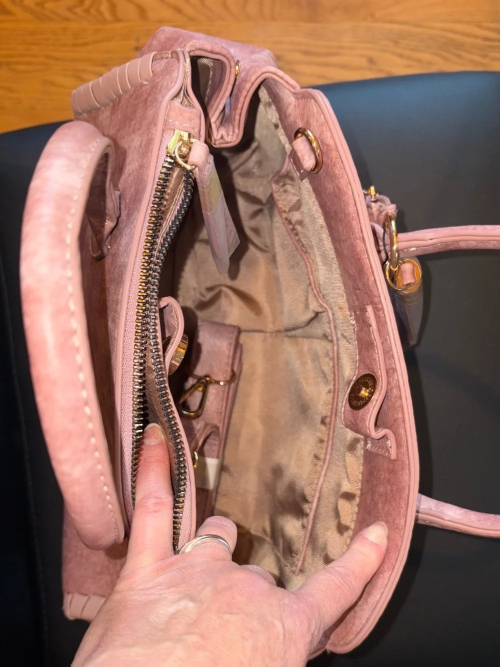 Julia Buxton Ludlow Whipstitch Satchel Bag Mauve